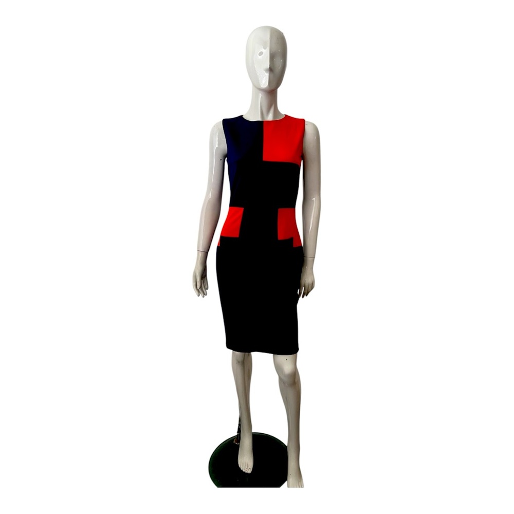 Unbranded Knee-Length Blue & Orange Sleeveless Pencil Dress Size Medium
